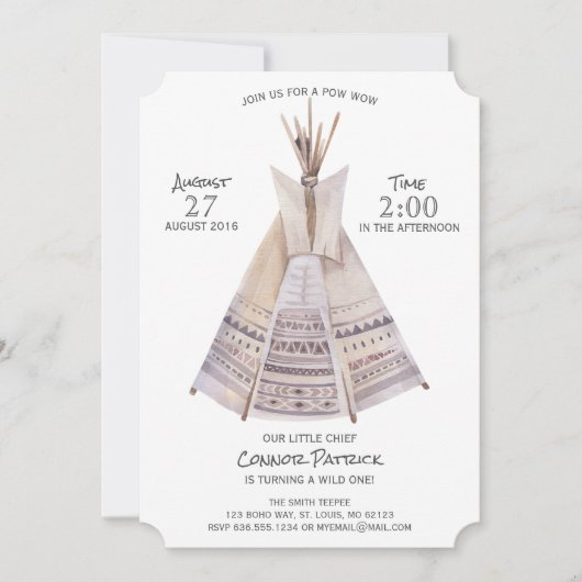 Boho Aztec Teepee Eerste Verjaardag Kaart (Voorkant)