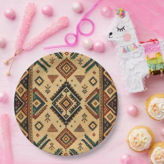 Boho Aztec Tribale Geometrische Patroon Ronde Serv Papieren Bordje