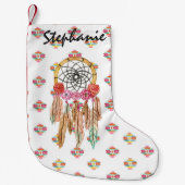 Boho Aztec Waterverf Native American Drocatcher Kleine Kerstsok (Voorkant)