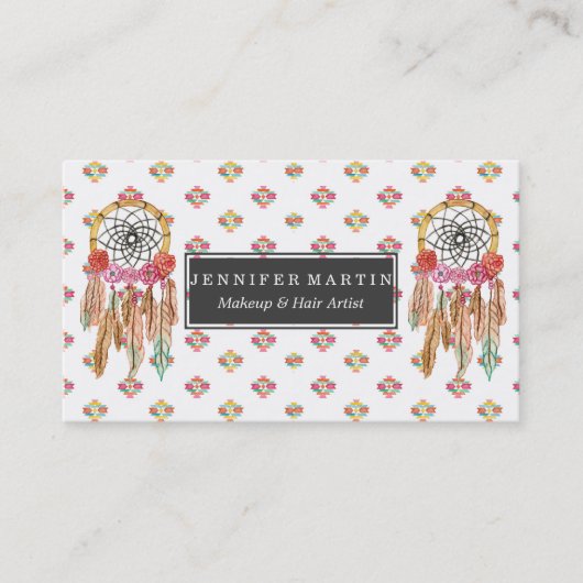 Boho Aztec Waterverf Native American Drocatcher Visitekaartje (Voorkant)