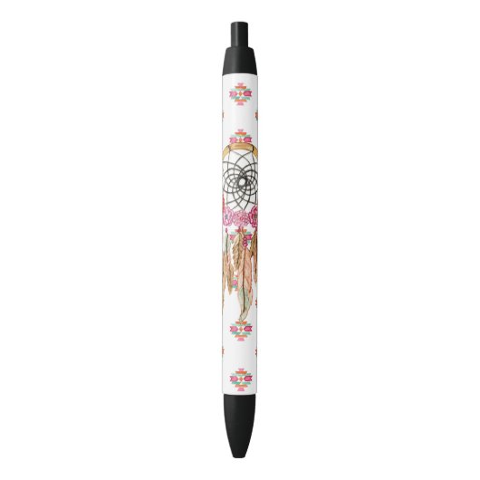 Boho Aztec Waterverf Native American Drocatcher Zwarte Inkt Pen (Voorkant Verticaal)