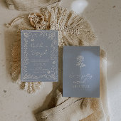 Boho Azure Blue Floral Botanical Modern Wedding Kaart