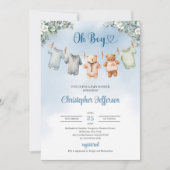 Boho Baby Blauwe kleding Eucalyptus Baby shower Jo Kaart (Voorkant)