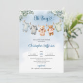 Boho Baby Blauwe kleding Eucalyptus Baby shower Jo Kaart (Staand voorkant)