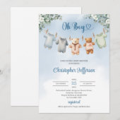 Boho Baby Blauwe kleding Eucalyptus Baby shower Jo Kaart (Voorkant / Achterkant)