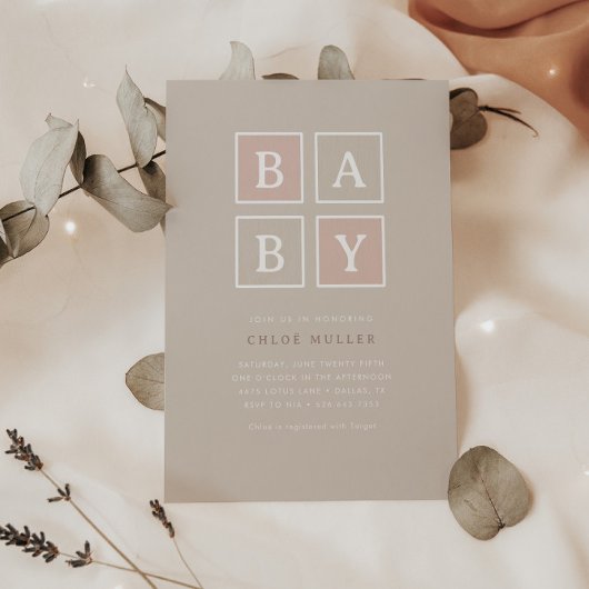 Boho Baby blokkeert roze roze moderne Baby shower  Kaart