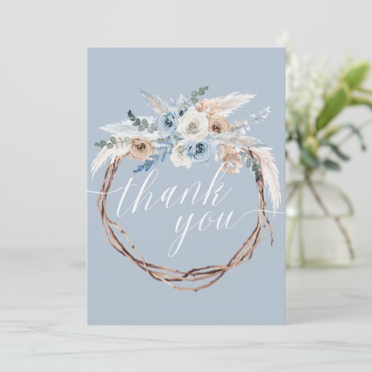 Boho Baby Blue Photo Weddenschap Hartelijk dank Kaart (Staand voorkant)