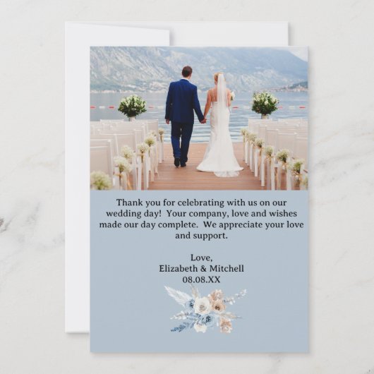 Boho Baby Blue Photo Weddenschap Hartelijk dank Kaart (Achterkant)