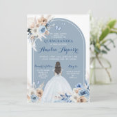 Boho Baby Blue Quinceañera Uitnodiging (Staand voorkant)