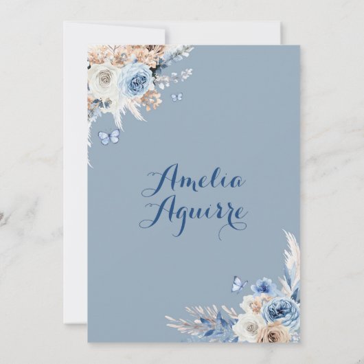 Boho Baby Blue Quinceañera Uitnodiging (Achterkant)