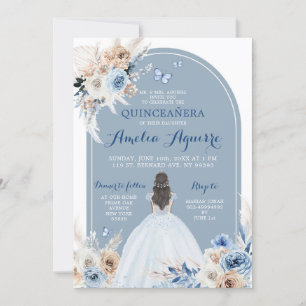 Boho Baby Blue Quinceañera Uitnodiging