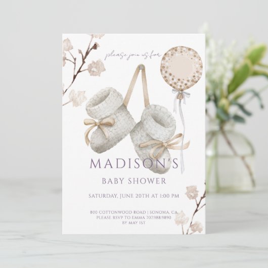 Boho Baby Booties Muted Cream White Baby shower Kaart (Staand voorkant)