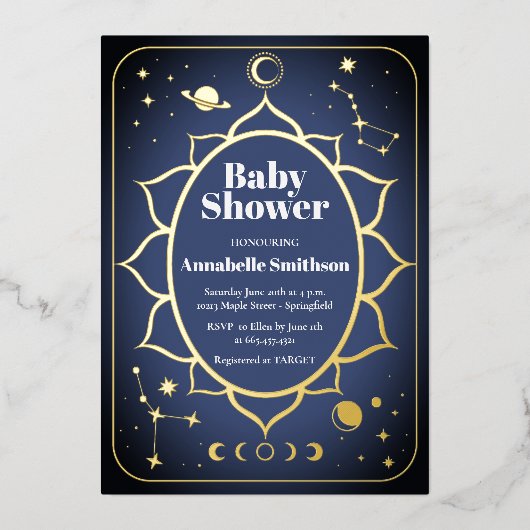 Boho Baby Borrel Folie Uitnodiging (Voorkant)