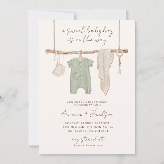 Boho Baby Boy Couple's Shower Invitation Kaart (Voorkant)