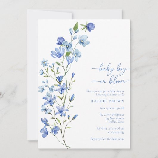 Boho Baby Boy in Bloom Blue Wildflower Baby shower Kaart (Voorkant)