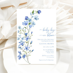Boho Baby Boy in Bloom Blue Wildflower Baby shower Kaart