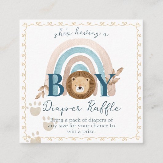 Boho Baby Boy Leeuw Cub Luier Raffle Informatiekaartje (Voorkant)