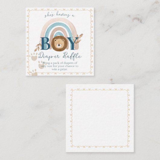 Boho Baby Boy Leeuw Cub Luier Raffle Informatiekaartje (Voorkant / Achterkant)