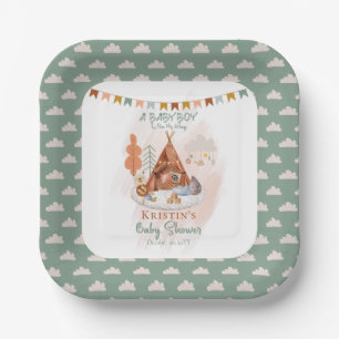 Boho Baby Boy Teepee and Toys Baby shower Paper P Papieren Bordje