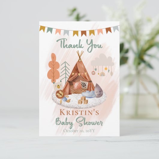 Boho Baby Boy Teepee | SpeelgoedBaby shower Bedankkaart (Staand voorkant)