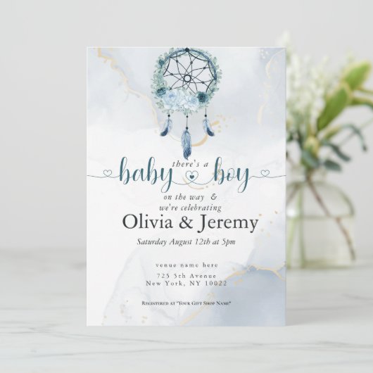 BOHO Baby BoyTeal en Dusty Blue Dreamweaver Kaart (Staand voorkant)