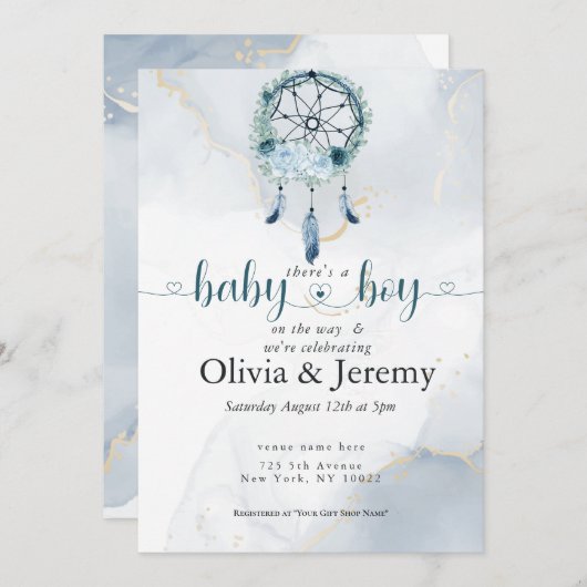 BOHO Baby BoyTeal en Dusty Blue Dreamweaver Kaart (Voorkant / Achterkant)