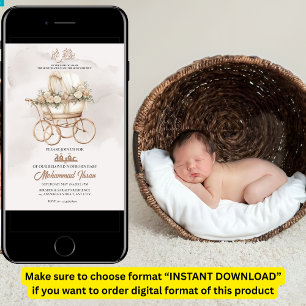Boho Baby Carriage Aqiqah Unisex Moslim Pasgeboren Kaart