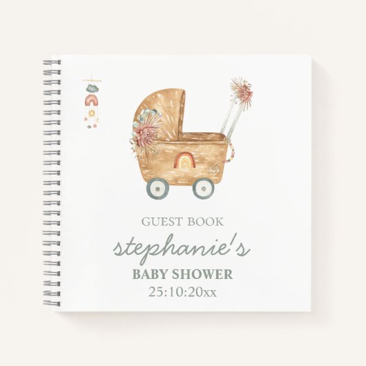Boho Baby Carriage Baby shower Guest Book Notitieboek (Voorkant)
