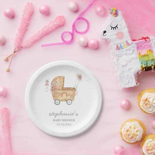 Boho Baby Carriage Baby shower Papieren Bordje (Feest)