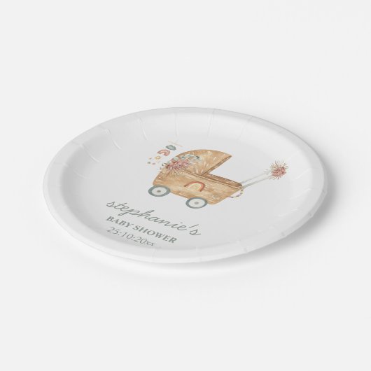 Boho Baby Carriage Baby shower Papieren Bordje (Gekanteld)