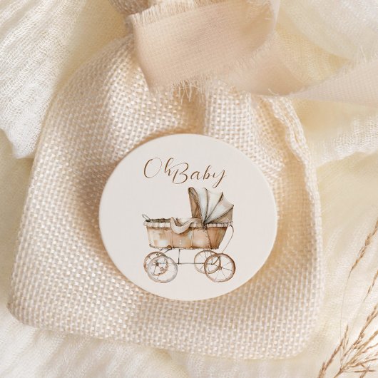 Boho Baby Carriage Baby shower Ronde Sticker