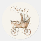 Boho Baby Carriage Baby shower Ronde Sticker (Voorkant)