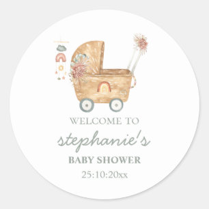 Boho Baby Carriage Baby shower Welkom bij Ronde Sticker