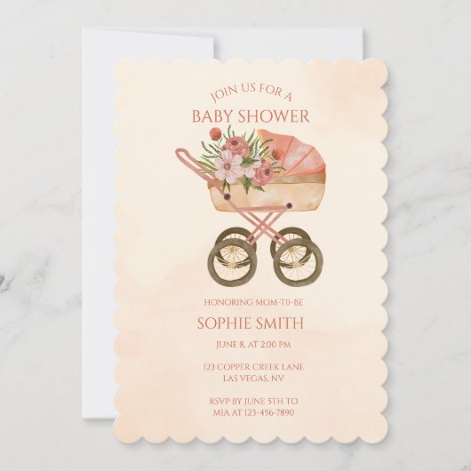Boho Baby Carriage Waterverf Floral Baby shower Kaart (Voorkant)