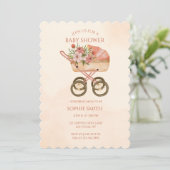 Boho Baby Carriage Waterverf Floral Baby shower Kaart (Staand voorkant)