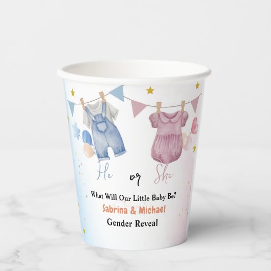 Boho  Baby Clotheline Gender Reveal Party Papieren Bekers (Voorkant)