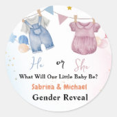 Boho  Baby Clotheline Gender Reveal Party Ronde Sticker (Voorkant)