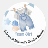 Boho Baby Clotheline Gender Reveal Team Boy Ronde Sticker (Voorkant)