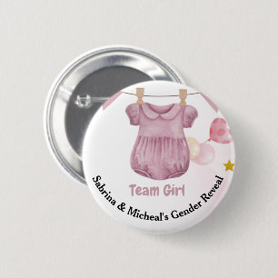 Boho Baby Clotheline Gender Reveal Team Meisje Ronde Button 5,7 Cm