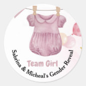 Boho Baby Clotheline Gender Reveal Team Meisje Ronde Sticker (Voorkant)