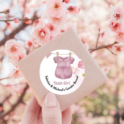 Boho Baby Clotheline Gender Reveal Team Meisje Ronde Sticker