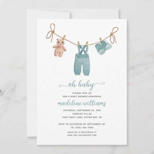 BOHO Baby Clothes Boy Oh Baby shower uitnodiging (Voorkant)