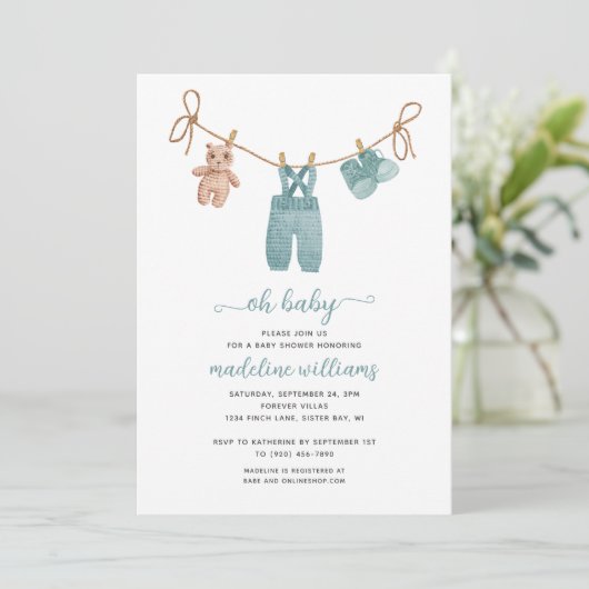 BOHO Baby Clothes Boy Oh Baby shower uitnodiging (Staand voorkant)