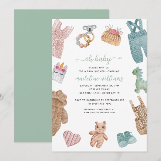 BOHO Baby Clothes Gender Neutral Oh Baby shower I Kaart (Voorkant / Achterkant)