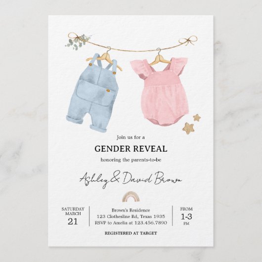 Boho Baby Clothes Gender Reveal Kaart (Voorkant)