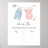 Boho Baby Clothes Gender Reveal Sign Poster (Voorkant)