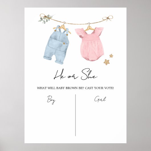 Boho Baby Clothes Gender Reveal Sign Poster (Voorkant)