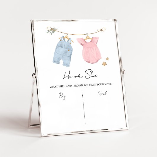 Boho Baby Clothes Gender Reveal Sign Poster