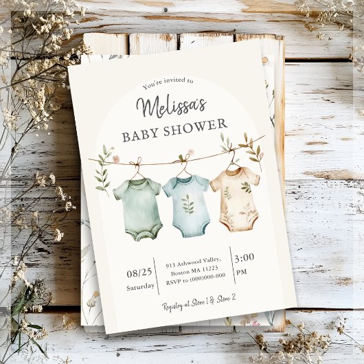Boho Baby Clothes on a Line Baby Shower Kaart