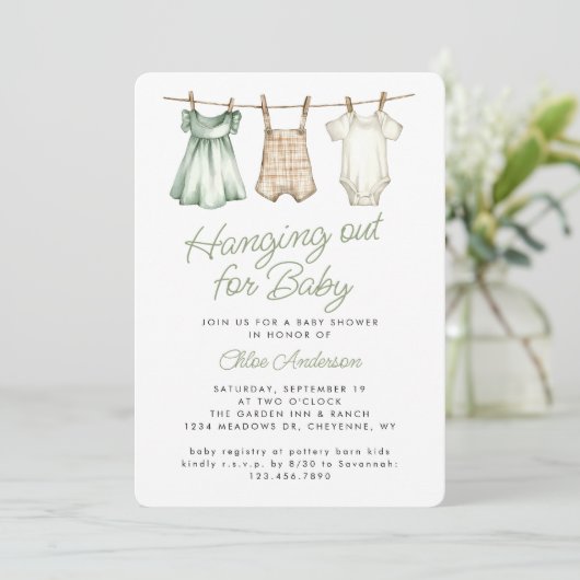 Boho Baby Clothesline Genderneutraal Baby shower Kaart (Staand voorkant)